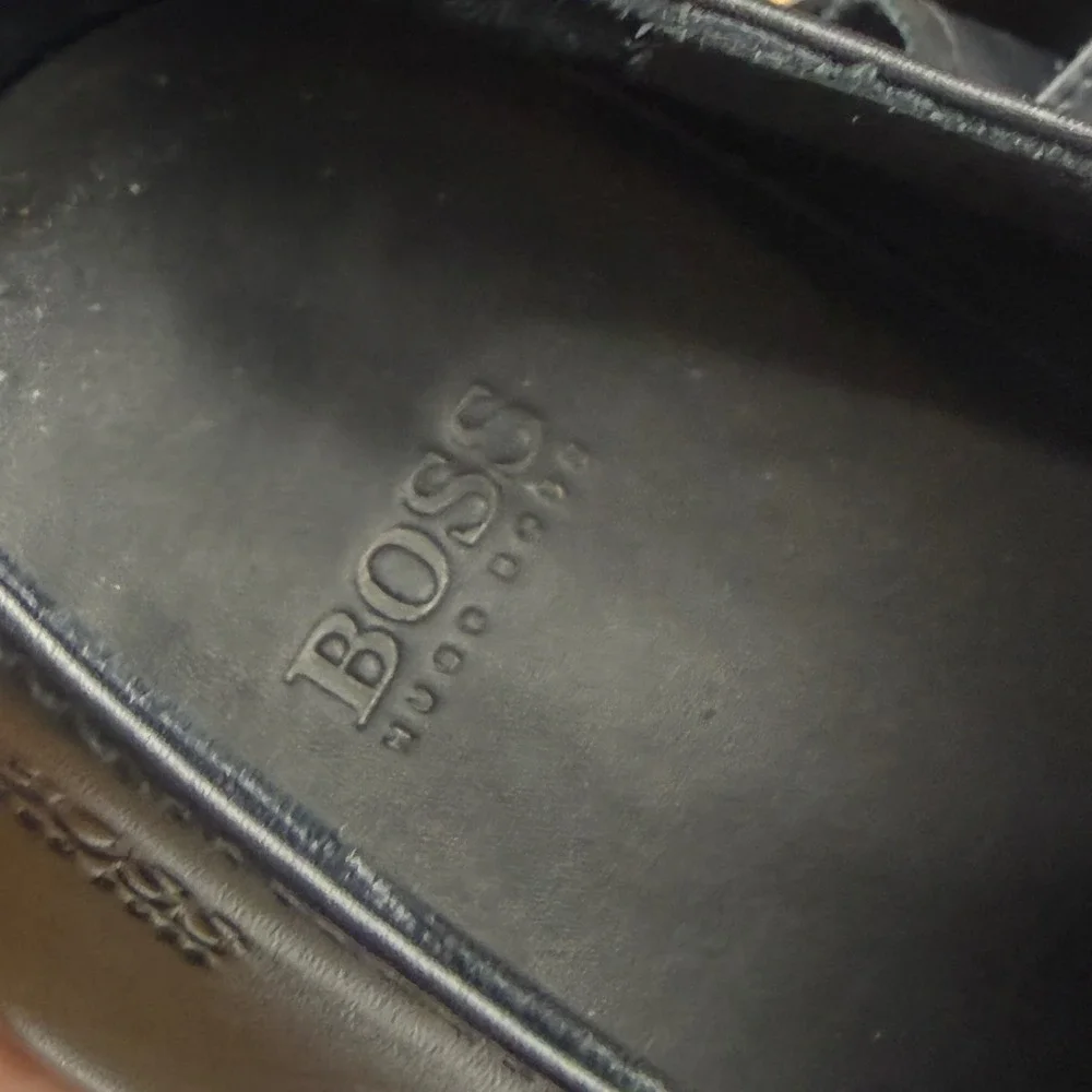 Hugo Boss Mens Black Leather Plain Toe Derby‎ Dress Shoes 8 50200689